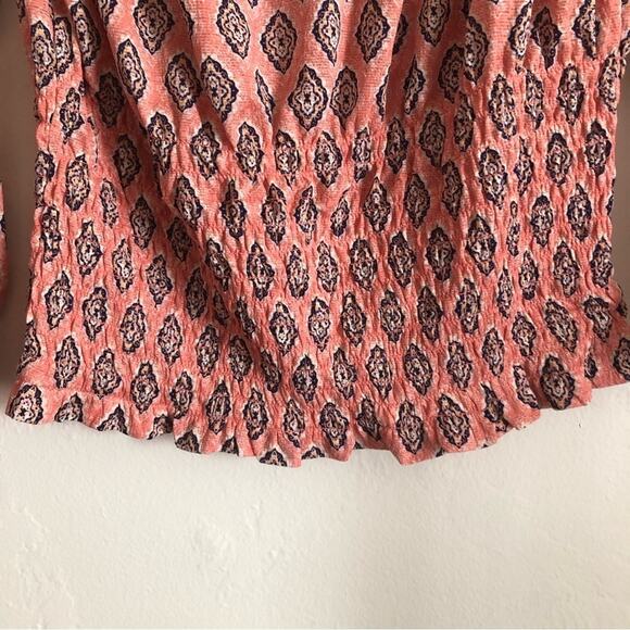S.C. Society Pink Boho Pattern Bell Sleeve Gathered Elastic Waistband Blouse Top - Picture 7 of 8
